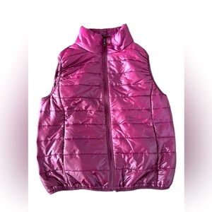 Womens Shiny Puffer Vest, Size Medium, Dark Red Maroon, Full Zip